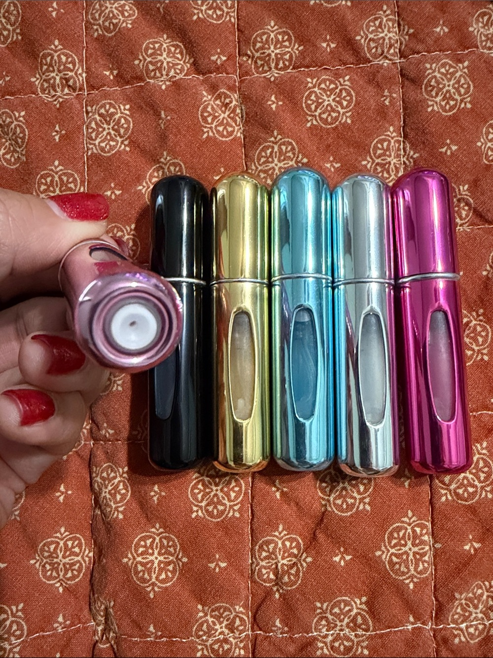 Compact Refillable Perfume Atomizer Set - Metallic Colors - Picture 2 of 4